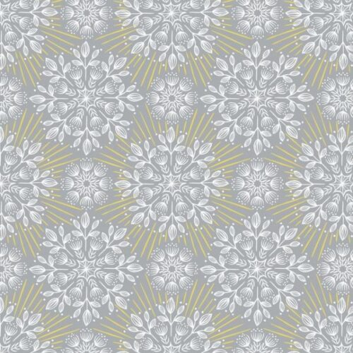 L61B Winter Solstice Flowers Grey (with gold metallic), Winter Solstice by Lewis & Irene