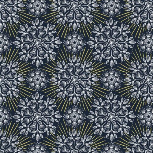 L61C Winter Solstice Flowers on Midnight Blue (with gold metallic), Winter Solstice by Lewis & Irene