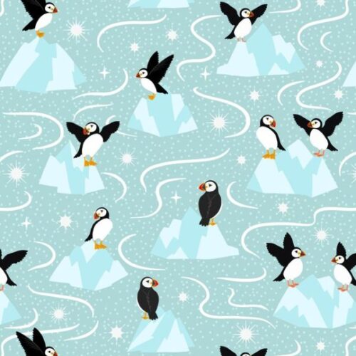 L65A Puffin on Icy Blue (with pearl) by Lewis & Irene