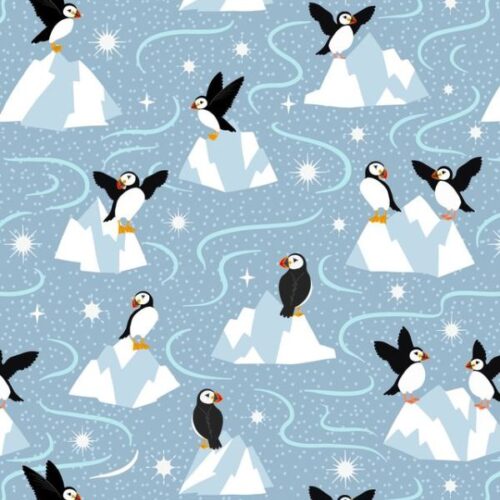 L65B Puffin on Blue Grey (with pearl) by Lewis & Irene