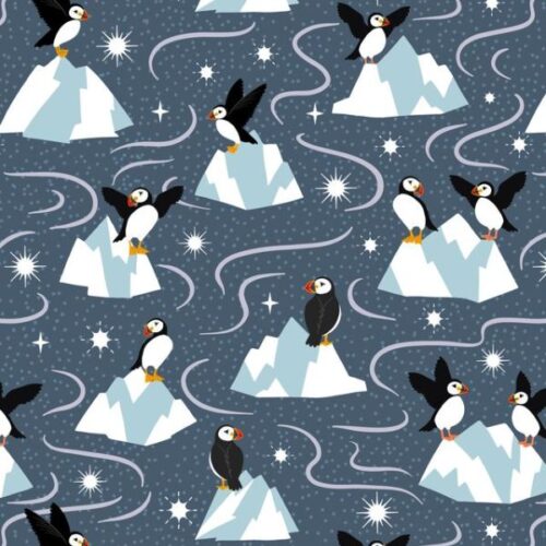 L65C Puffin on Dark Blue (with pearl) by Lewis & Irene