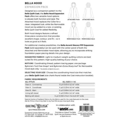 QE105 Bella Hood Expansion Pack (for Bella Quilted Coat)