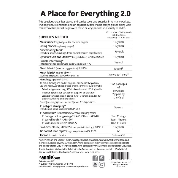 A Place for Everything ByAnnie PBA207-2 Requirements