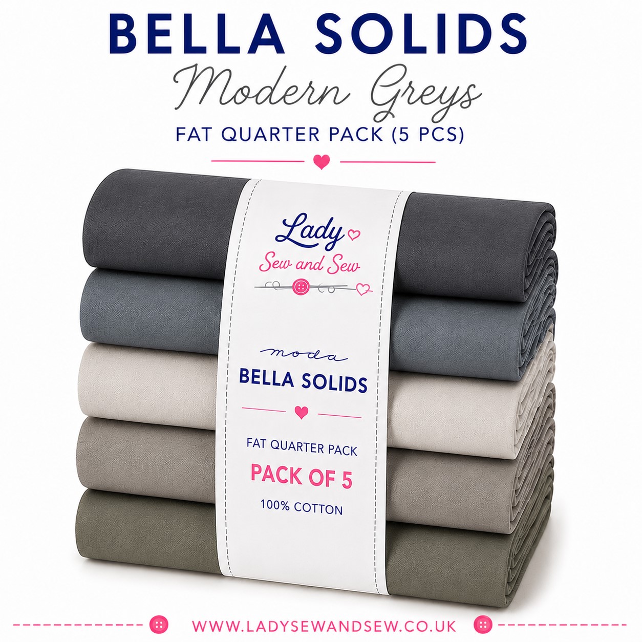Bella Solids Modern Greys Fat Quarter Pack