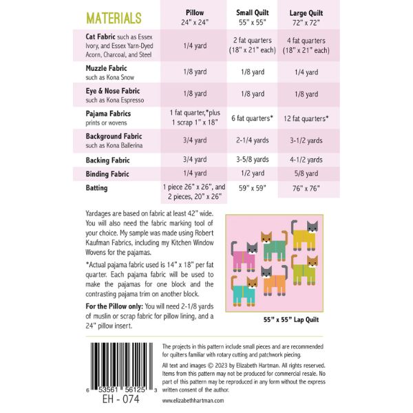 EH074 Cats in Pajamas Quilt Pattern by Elizabeth Hartman