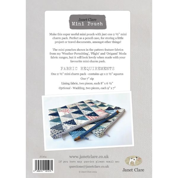JC264 Mini Pouch Pattern by Janet Clare