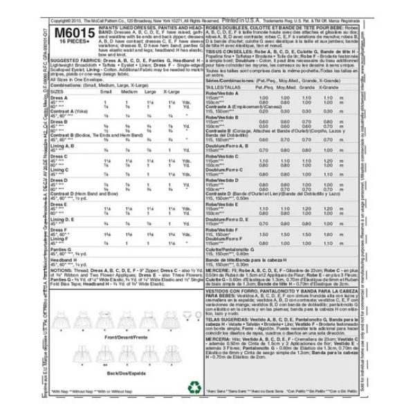 M6015 Infants' Lined Dirndl Dresses, Panties and Headband McCall's Sewing Pattern - Image 2