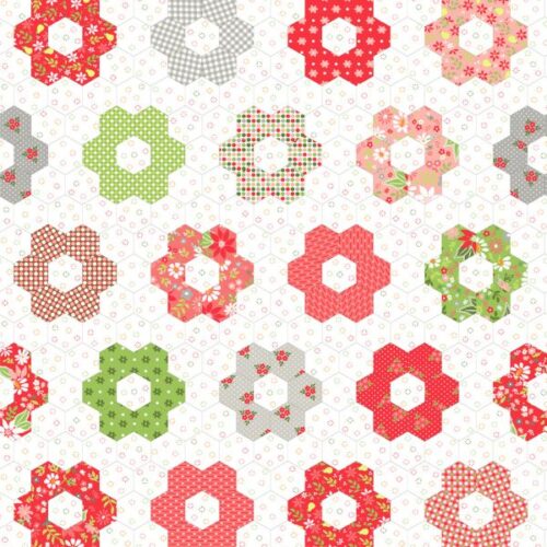37719 11 Hexie Cheater, Poinsettia and Pear by Sherri & Chelsi