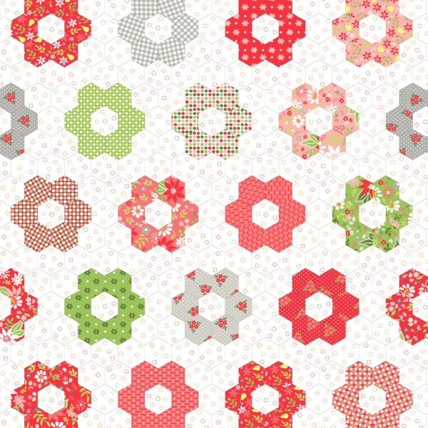 37719 11 Hexie Cheater, Poinsettia and Pear by Sherri & Chelsi