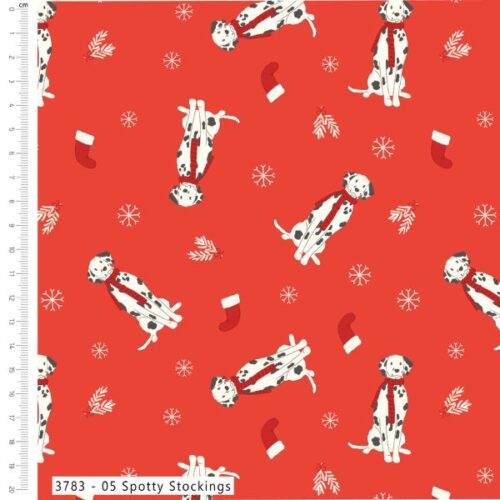 3783-05 Spotty Stockings, Holly & Hounds by Craft Cotton Co.