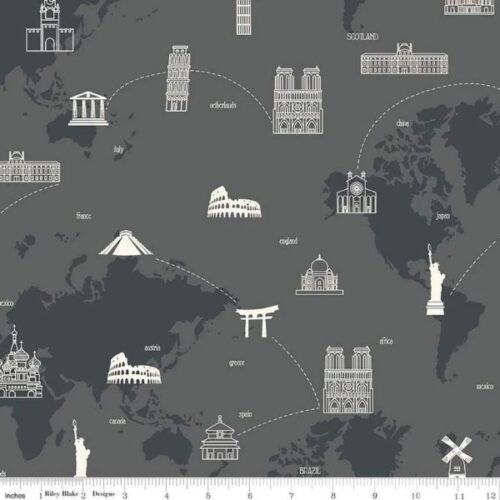 C9797 My Heritage Map Charcoal by Riley Blake Designs