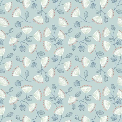 L31B White Blooms on Pale Blue, Jaynie by Lewis & Irene