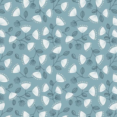 L31C White Blooms on Blue, Jaynie by Lewis & Irene