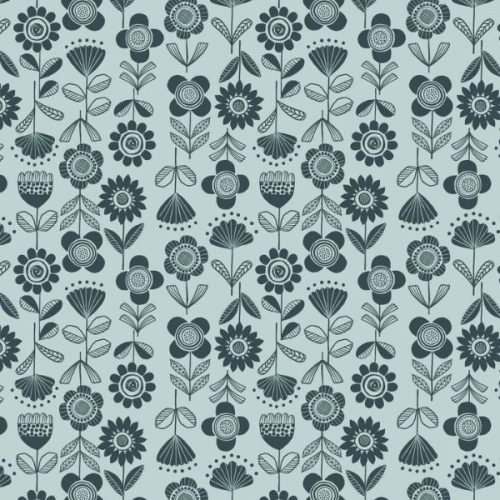 L33C Floral Stripe Charcoal on Duck Egg, Jaynie by Lewis & Irene