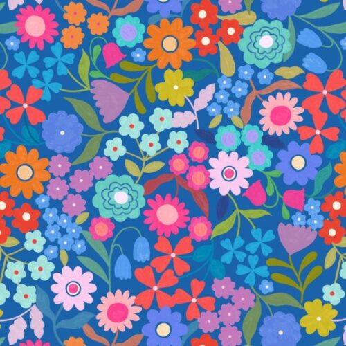 L34C Joyful Flowers on Blue, Patchwork Joy by Lewis & Irene