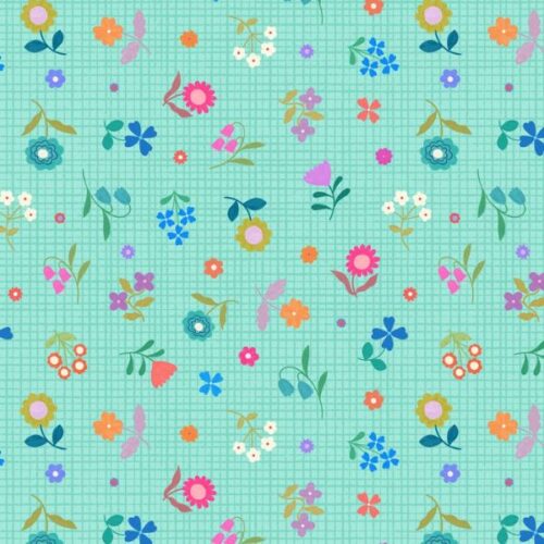 L39B Turquoise Flower Grid, Patchwork Joy by Lewis & Irene