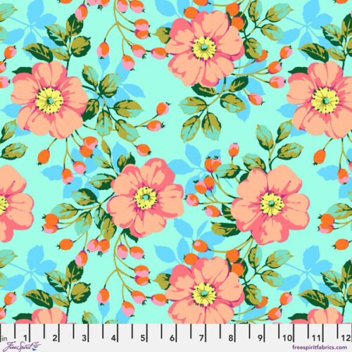 PWMD006.Aqua Shrub Rose, Martha Negley for Kaffe Fassett Collective