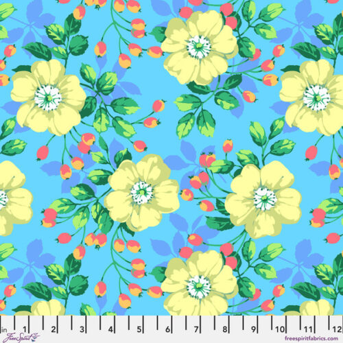 PWMD006.Blue Shrub Rose, Martha Negley for Kaffe Fassett Collective