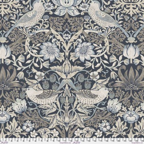 QBWM001.Charcoal Strawberry Thief, Morden by Morris & Co. Extra Wide Backing (approx. 108″ wide)