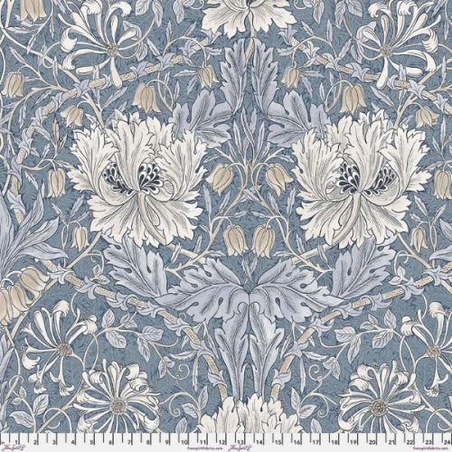 QBWM014.Indigo SM Honeysuckle & Tulip, Morden by Morris & Co. Extra Wide Backing (approx. 108″ wide)