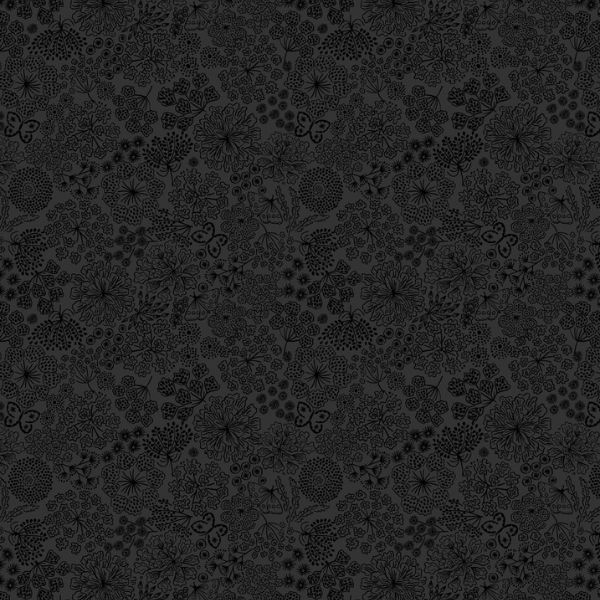 TT36D Black on Black Butterfly Floral, Tiny Tonals by Lewis & Irene