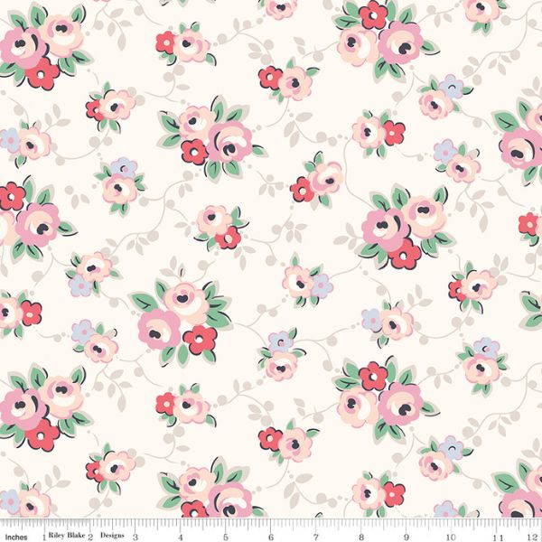 WB18997-Cream Lattice Floral Extra-Wide Backing, From London With Love by Cath Kidston (approx. 108 wide)