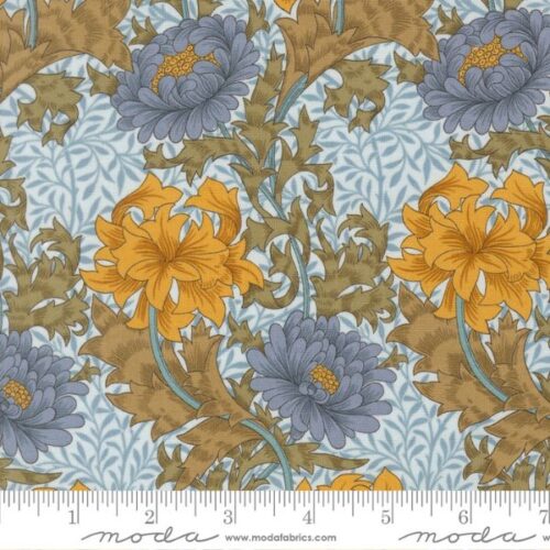 13390 13 Chrysanthemum Florals Sky, Morris Melody by Barbara Brackman