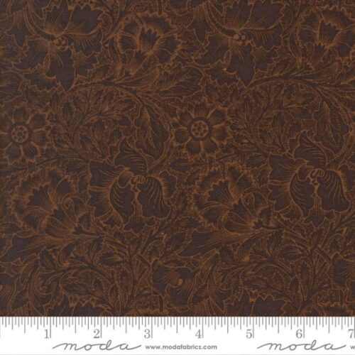 13392 16 Poppy Florals Chocolate, Morris Melody by Barbara Brackman