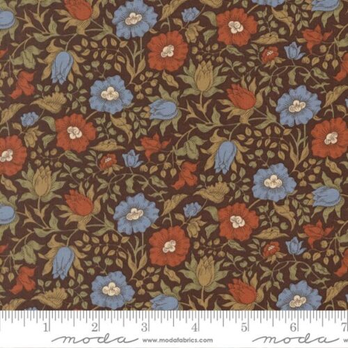 13393 15 Mallow Florals Chocolate, Morris Melody by Barbara Brackman