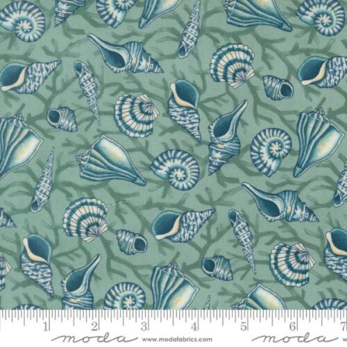 56202 13 Tossed Seashells Aqua, Seaside by Deb Strain