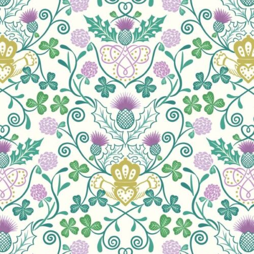 L44A Claddagh on Cream (with gold metallic), Fields of Clover by Lewis & Irene