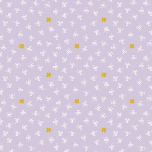 L45B Lucky Clovers on soft purple (with gold metallic), Fields of Clover by Lewis & Irene
