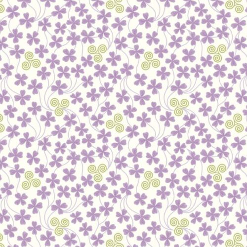 L46B Lilac Clover and triskele on cream (with gold metallic), Fields of Clover by Lewis & Irene