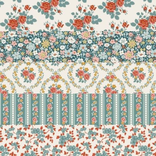 Village Life PetrolTeal Fat Quarter Pack (5 pieces) by Tilda (Cut in House)