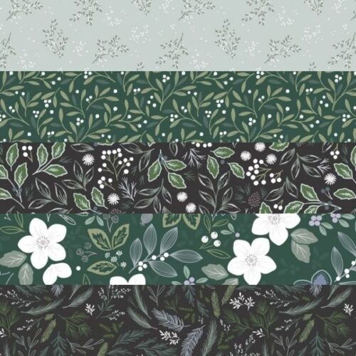 Winter's Garden Fat Quarter Pack Green (5 pieces) by Cassandra Connolly (Cut in House)