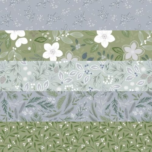 Winter's Garden Fat Quarter Pack Sage (5 pieces) by Cassandra Connolly (Cut in House)