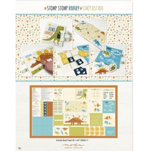 20826 11 Stomp Stomp Roar Dinosaur Activity Book Panel, Stacy Iest Hsu for Moda