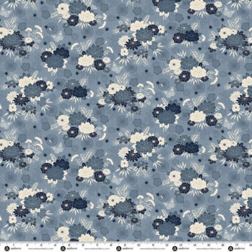 279-B5 Bloom Mid Blue, Indigo by Makower