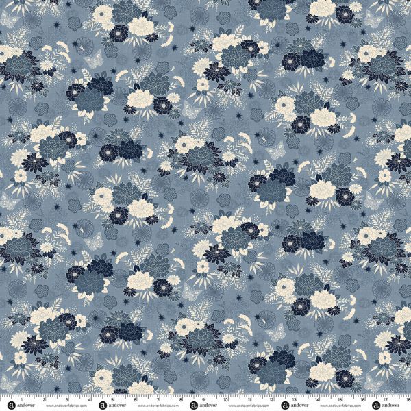 279-B5 Bloom Mid Blue, Indigo by Makower