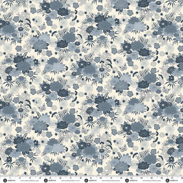 279-Q Bloom Cream, Indigo by Makower