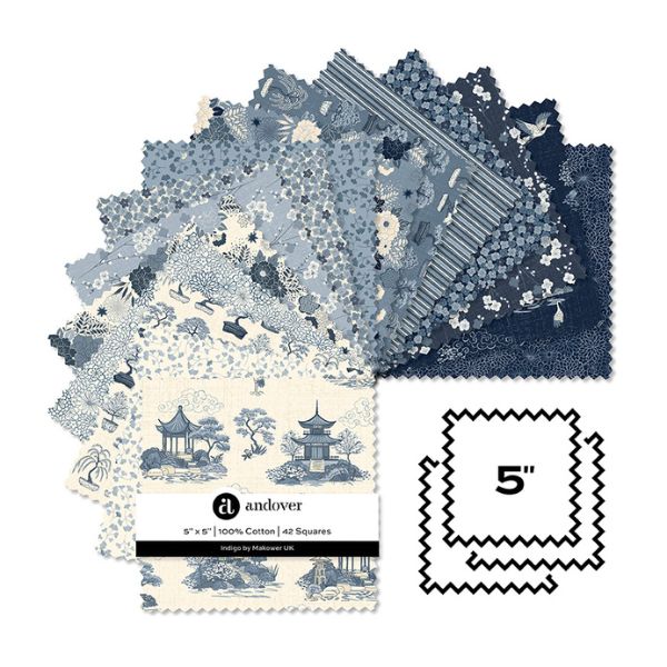 5 inch squares (42pcs), Indigo by Makower
