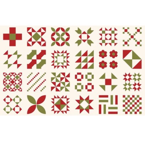 55542 11 Red Barn Christmas Vanilla Multi Small Quilt Block Panel Sweetwater for Moda