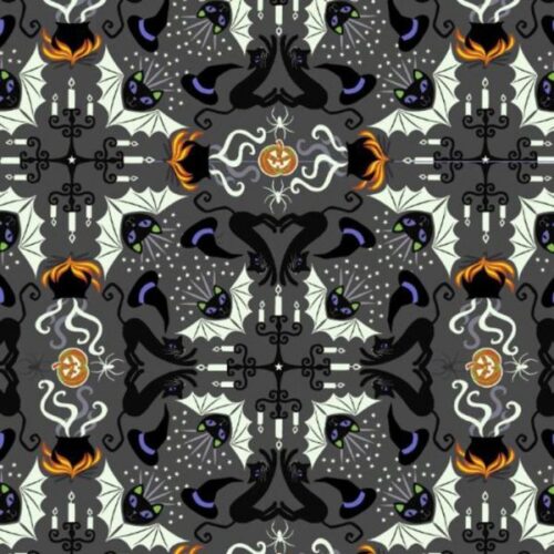 A603 3 Hats, Cats & Bats on Grey, Haunted House, by Lewis & Irene