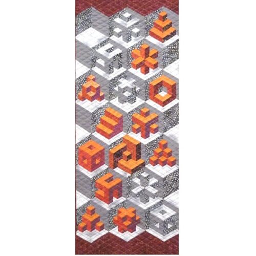 Baby Boozled 3D quilt by Little Patch Pockets featuring geometric Foundation Paper Pieced blocks in orange, grey and white