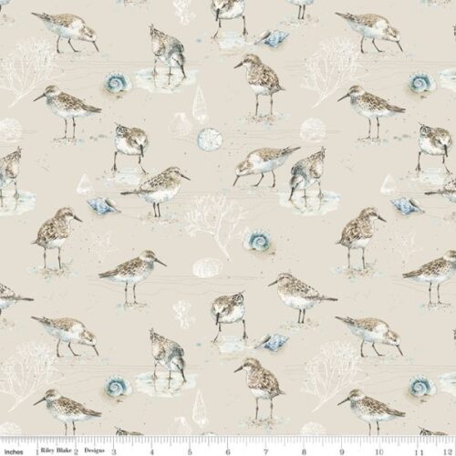 C18821 Birds Beige, Sea Echoes, Lisa Audit by Riley Blake