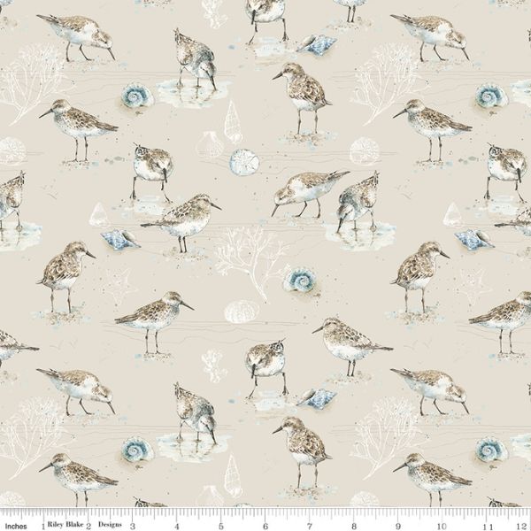 C18821 Birds Beige, Sea Echoes, Lisa Audit by Riley Blake