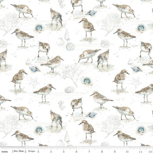 C18821 Birds White, Sea Echoes, Lisa Audit by Riley Blake