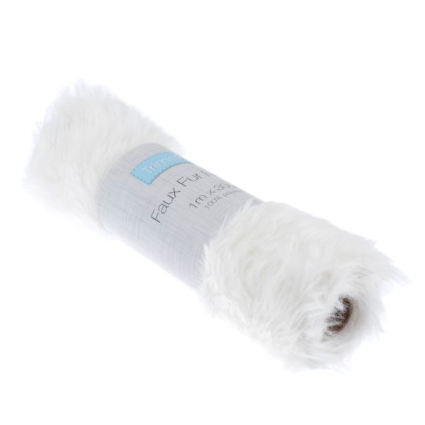 EH044 Faux Fur Fabric Roll - 1m x 30cm - White
