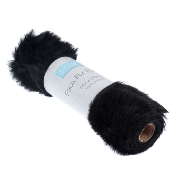 EH045 Faux Fur Fabric Roll Black,1m x 30cm