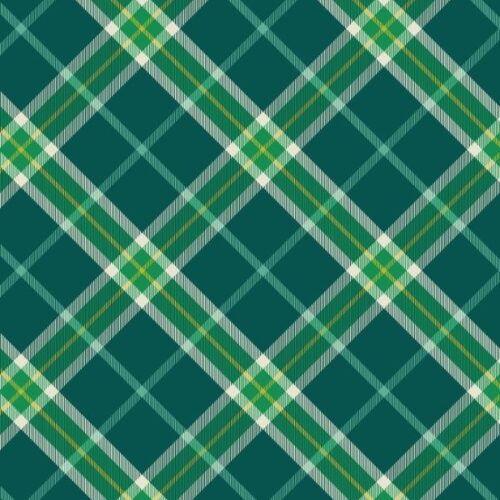 L48C Celtic check on emerald (with gold metallic), Fields of Clover by Lewis & Irene